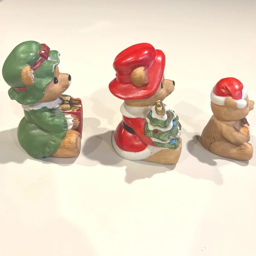 Vintage Homco Christmas Bear Figurines Set of 3 Porcelain 5175 Green Red Holiday